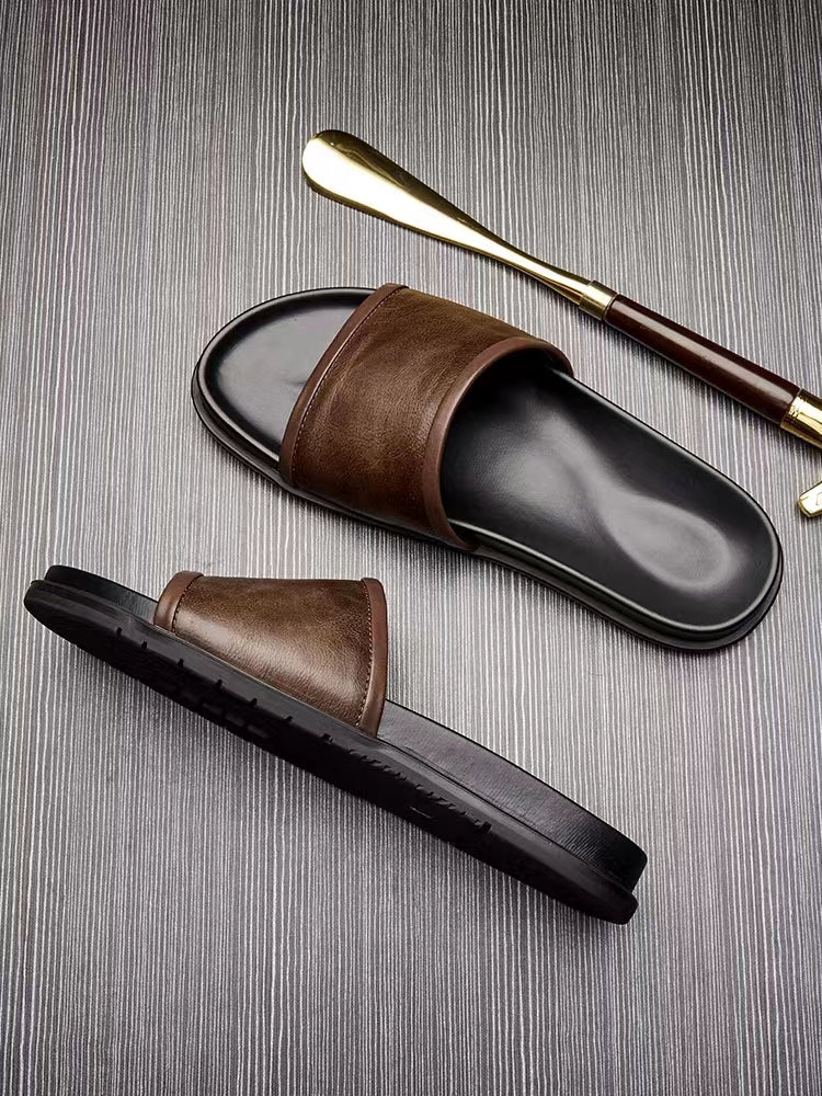 Men's leather outdoor slippers