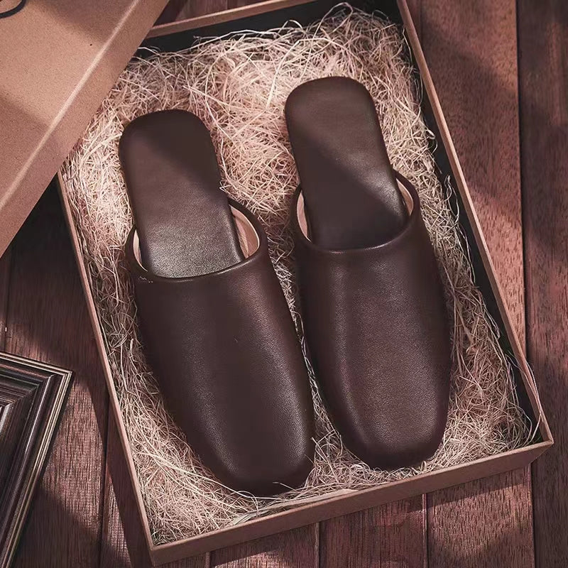 Women's leather home slippers