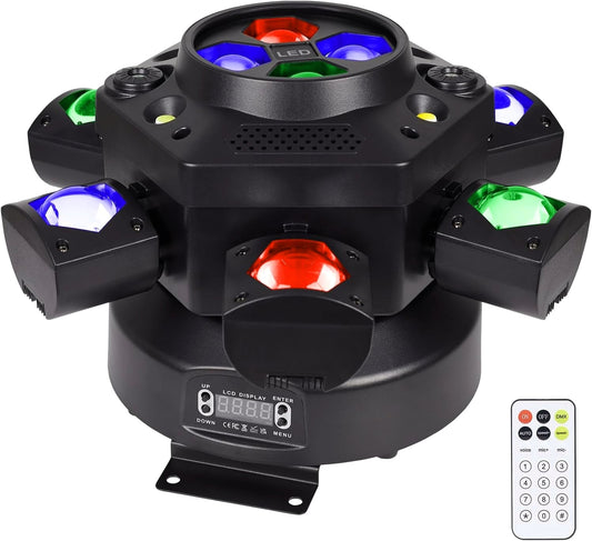 150W RGBW 4-in-1 Moving Head DJ Light with 6 Arms, Remote Control, DMX512, Sound-Activated Rotating Stage Light for Wedding, Club, KTV, Bar, and Party