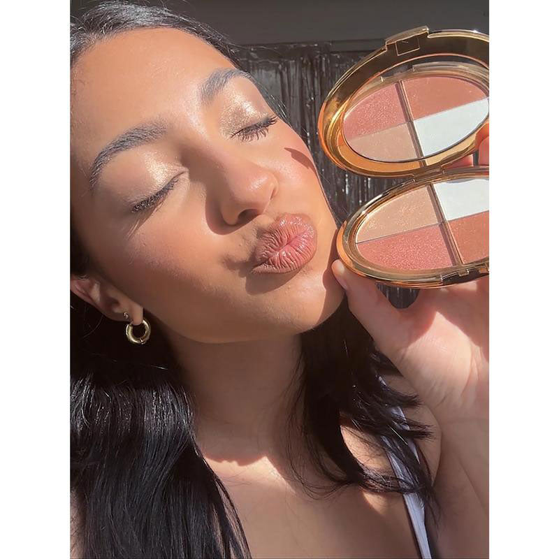 Radiance Boost Highlighter Eye & Cheek Palette – 4-in-1 Highlighter, Eyeshadow & Blush, Multi-Use Glow Palette for Effortless Natural Radiance & Sculpted Finish