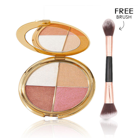 Radiance Boost Highlighter Eye & Cheek Palette – 4-in-1 Highlighter, Eyeshadow & Blush, Multi-Use Glow Palette for Effortless Natural Radiance & Sculpted Finish
