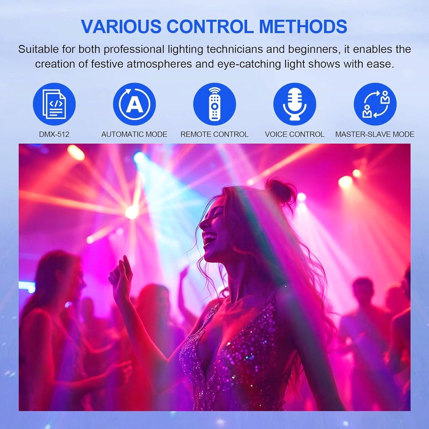 150W RGBW 4-in-1 Moving Head DJ Light with 6 Arms, Remote Control, DMX512, Sound-Activated Rotating Stage Light for Wedding, Club, KTV, Bar, and Party