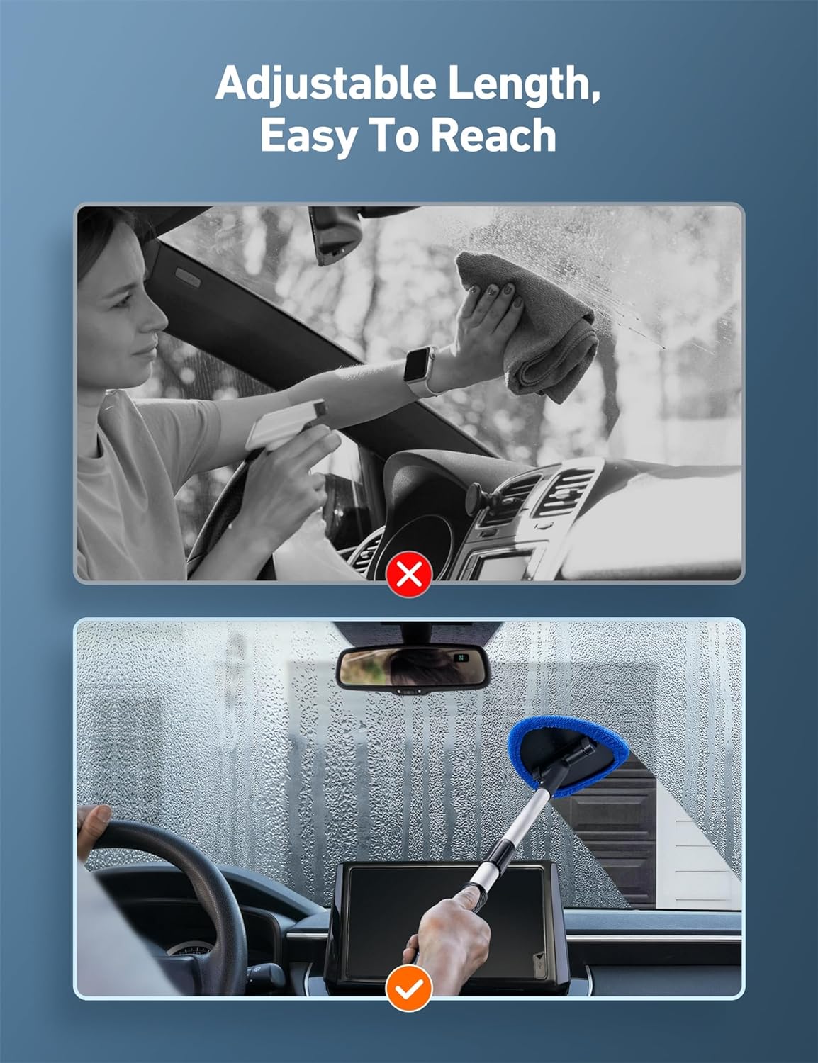 Microfiber Car Window Cleaning Tool with Extendable Handle & 2 Cloth Pad Head - BUY 2 GET 1 FREE/BUY 3 GET 2 FREE