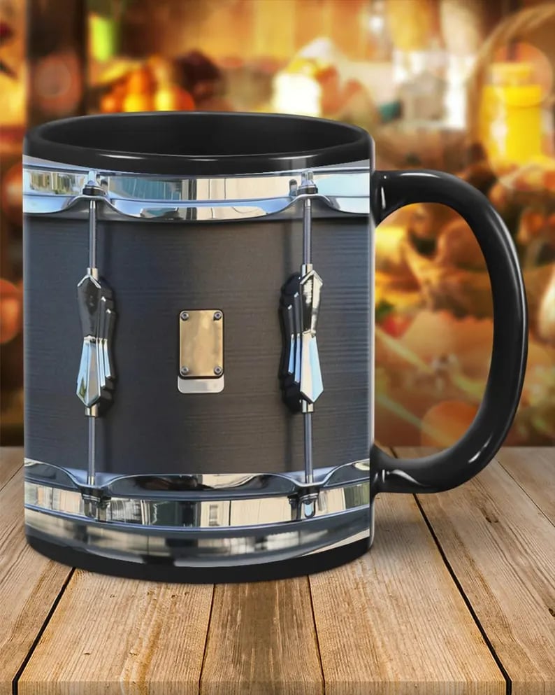 🎄Christmas Sales 49% OFF💞 Black Vintage Drum Mug Funny Drumming Gifts, Gift for Drummer, Drumming Coffee Cup