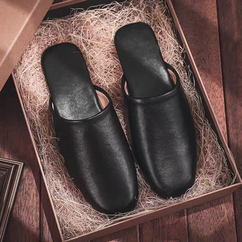 Women's leather home slippers