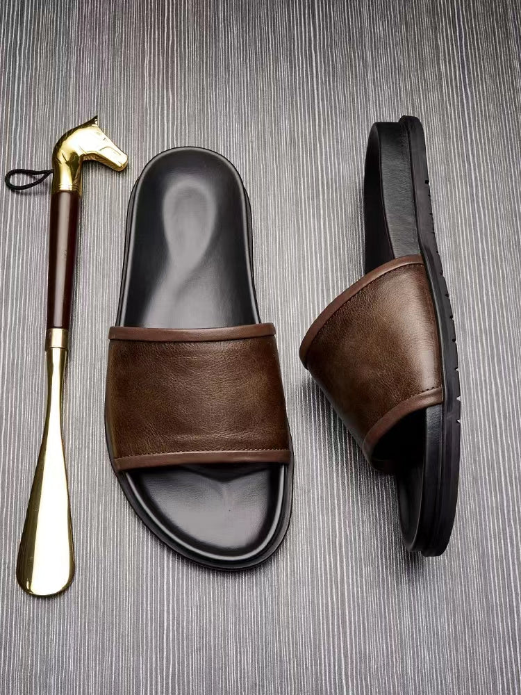 Men's leather outdoor slippers