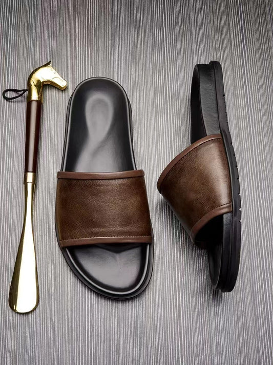 Men's leather outdoor slippers