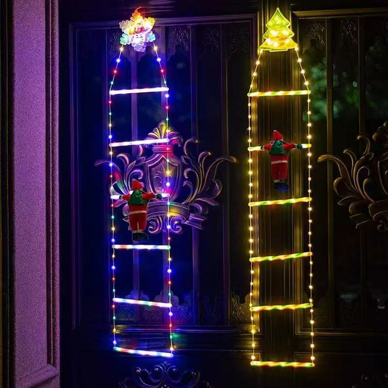 Christmas Santa Climbing Stairs Light, 8 Flashing Modes, Outdoor Indoor Holiday Party Decoration, Festive Christmas Decor